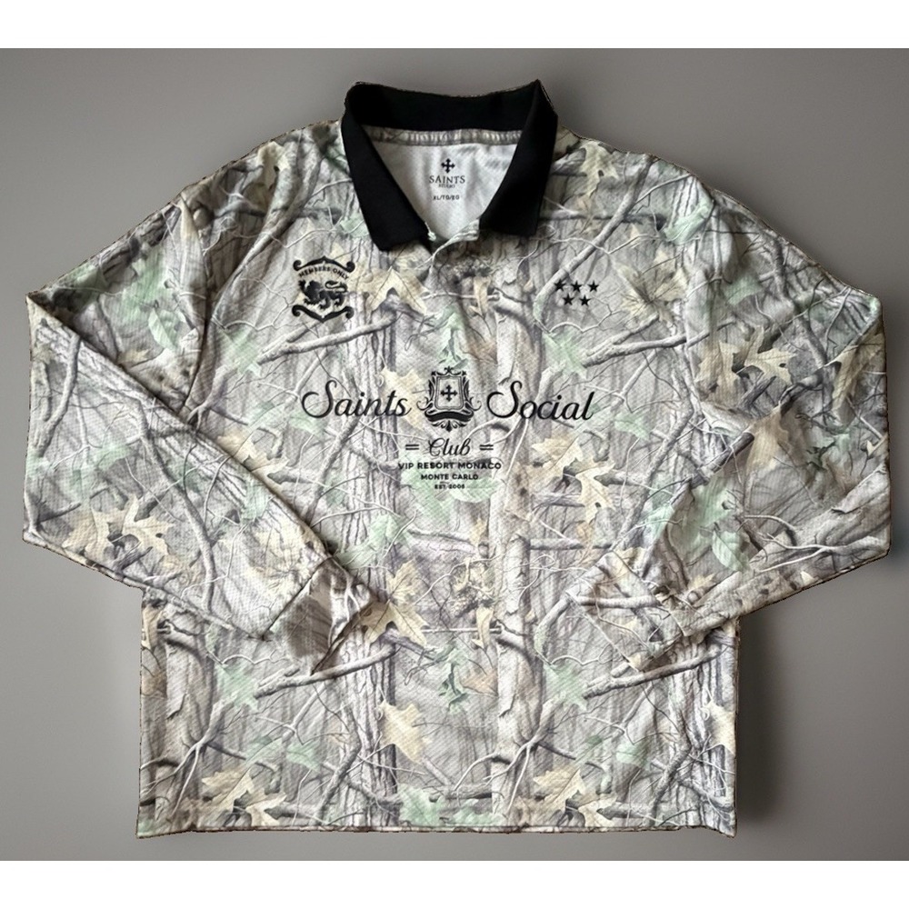 Saints Studio Long Sleeve Polo Shirt Multi Color Camo Saints Social Club XL JBHS